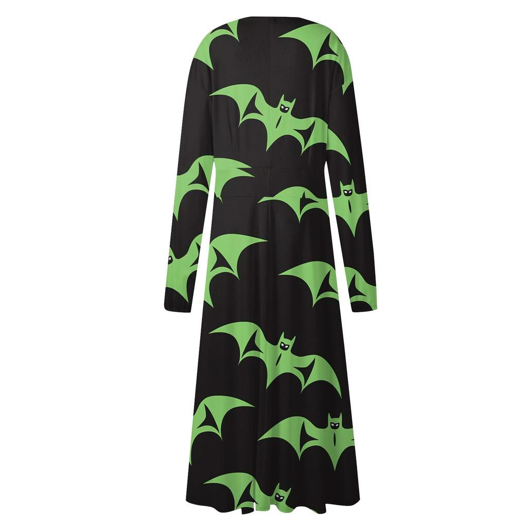 Женское осенне-зимнее повседневное модное длинное платье с v-образным вырезом и длинным рукавом с принтом