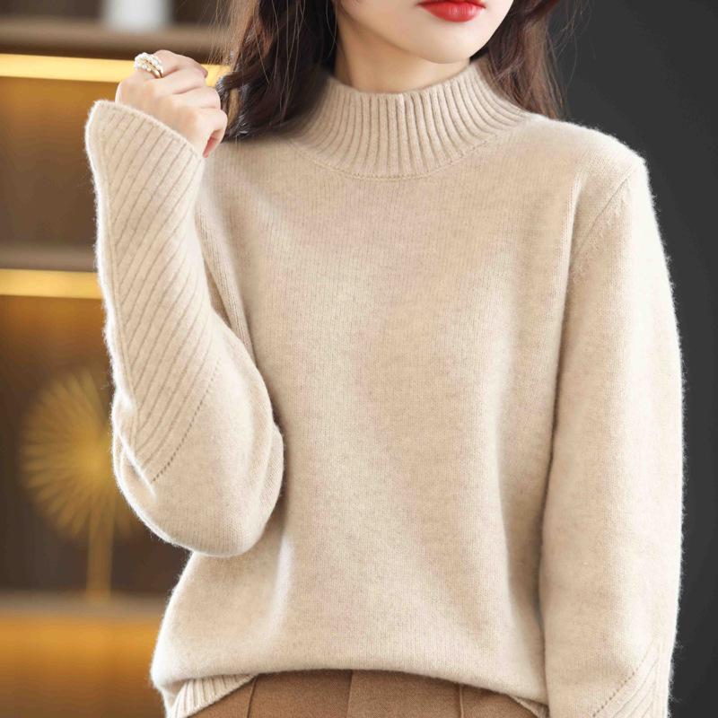 2024 A/W Women's Pure Wool Half-High Neck Loose Pullover Sweater