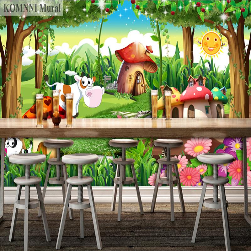 3D фото обои детская комната спальня мультяшная настенная роспись лесной дом фоновое украшение живопись