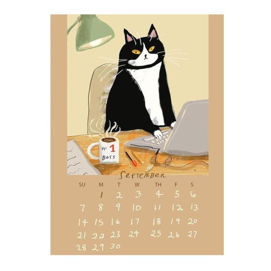 Календарь на 2025 год с танцующими кошками, 12 иллюстраций кошек, ежемесячный календарь, настенный календарь ручной работы