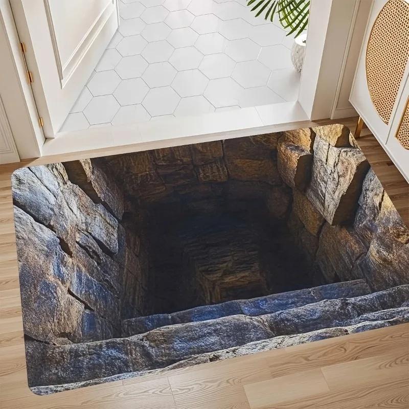 3D Оптическая Иллюзия Бездонная Пропасть Нескользящий Дверной Коврик Машинная Стирка для Ванной Комнаты Спальни Кемпинга Йоги Прочный Напольный Коврик