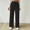 Knitted Wide Leg Women's Pants Elastic High Waisted Solid Color Casual Loose Straight Leg Pants