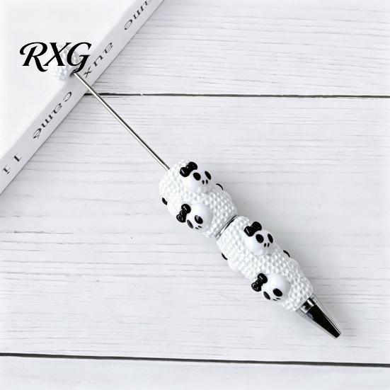 Pumpkin Shaped Ballpoint Pens Halloween Rhinestone Beadable Pen, DIY Sparkly Cat Ghost Plastic Beaded Spooky Stationery Glitter Black Ink Pen