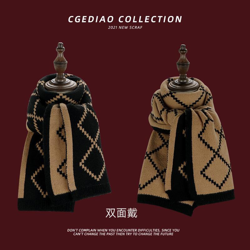 Подарок на день рождения Красный шарф Женский зимний клетчатый Универсальный Рождественский вязаный шерстяной Студенческий шарф