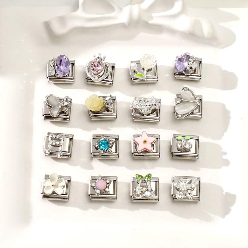 New Fashion Y2K Eyes Star Cherry Rose Butterfly Crown Shiny Italian Charm Links Fit 9MM Stainless Steel Bracelet DIY Making Gift