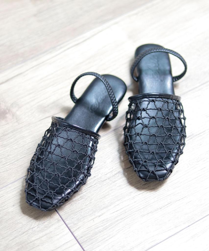 Сандалии сетчатые плоские для [Sest] Ручная вязка 2-сторонняя женская, L, черный, dts52030-BLK-L