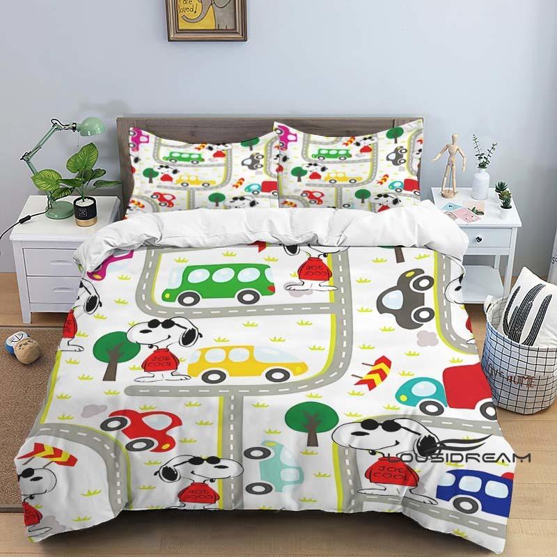 3D-Printed "Snoopy" Series Bedding Set with Cute Cartoon Patterns — Duvet Cover and Pillowcases Available for Customization