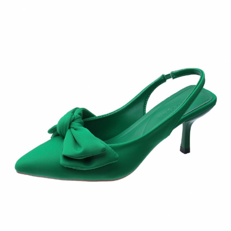 Модная удобная обувь для женщин Туфли-стилеты с бантом Заостренные Летний костюм Женский Фиолетовый Большой размер Новые Босоножки Баотоу на низком каблуке