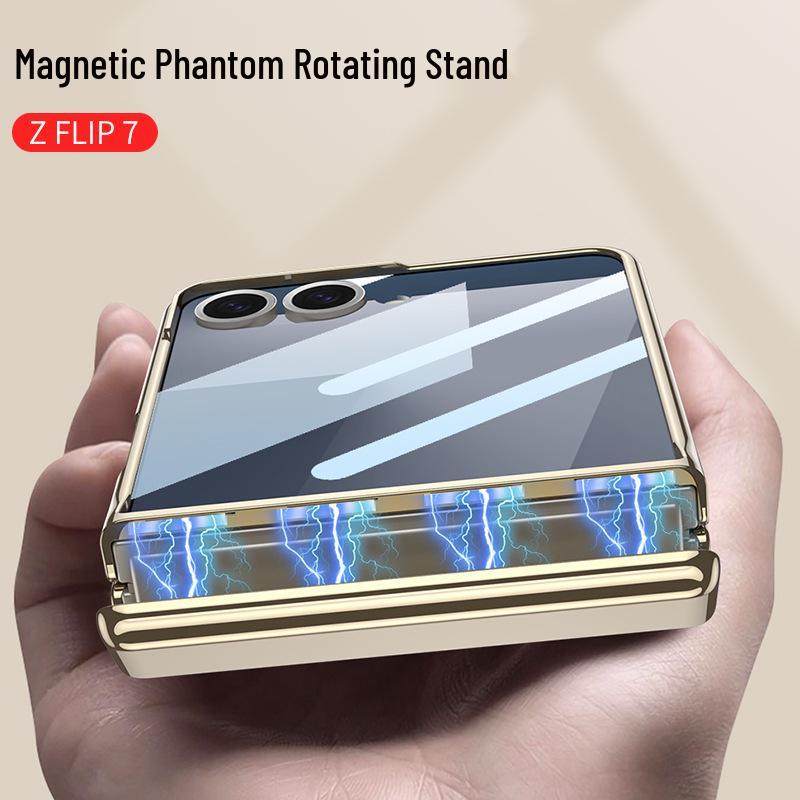 Чехол для Samsung Z Flip7: Вращающаяся на 360° подставка с беспроводной зарядкой, совместимая с Flip6, Прозрачная защитная крышка петли