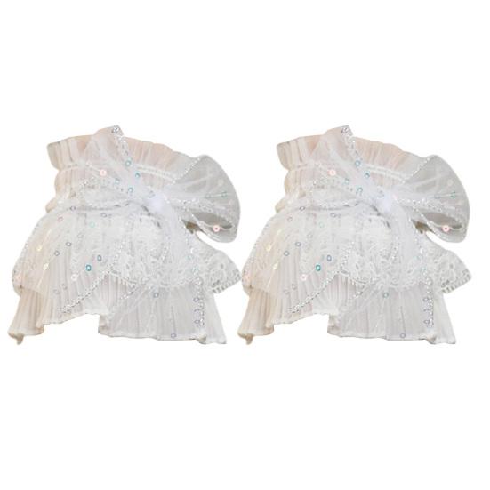 White Lace Wrist Cuffs for Women Short Sequined Tulle Fingerless Gloves Elastic Ruffle Wristband