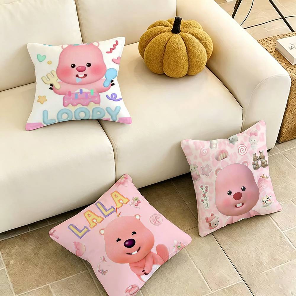 PPink Cartoon LoopyY Square DoubleSided printed Pillow Case Bedroom Bedside Pillow Sofa Cushion Cover Gift