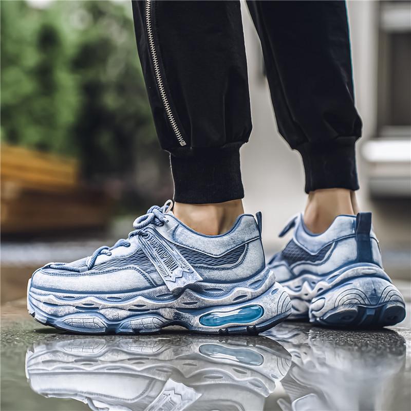 2024 Новые спортивные туфли в стиле ретро, повседневные и дышащие кроссовки для бега на толстой подошве, мужские туфли на шнуровке, увеличивающие рост