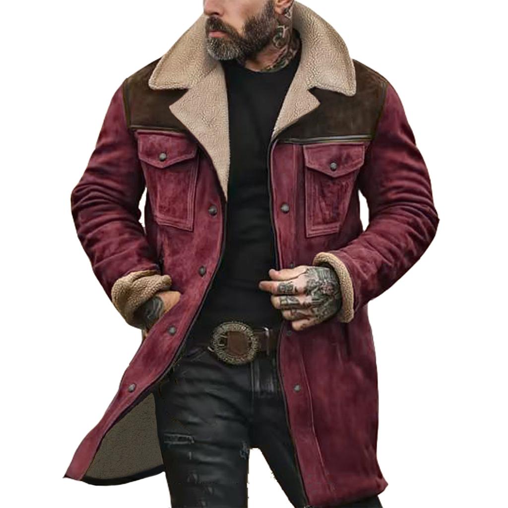 Men's Suede Color-matching Winter Jacket Multi-pocket Zipper Coat