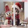 2pcs,2D Plane Printing Light Filtering Curtains Cute Kitten Snowman Christmas Holiday (3) Versatile Fabric (without Rod) Gifts
