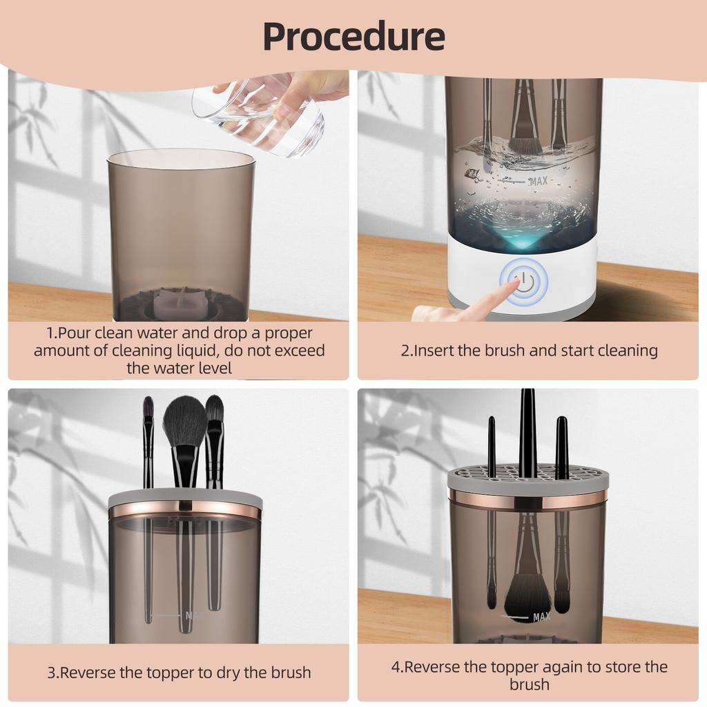 Очиститель косметических кистей - автоматический вращающийся электрический очиститель кистей для макияжа с питанием от USB и кистью