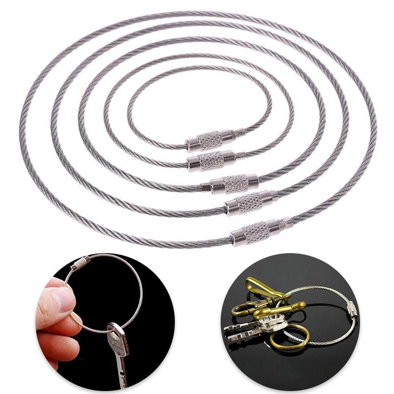 10Pcs Wire Rope Outdoor Hiking Wire Keychain Cable Key Ring Wire Lock Key Chain Stainless Steel