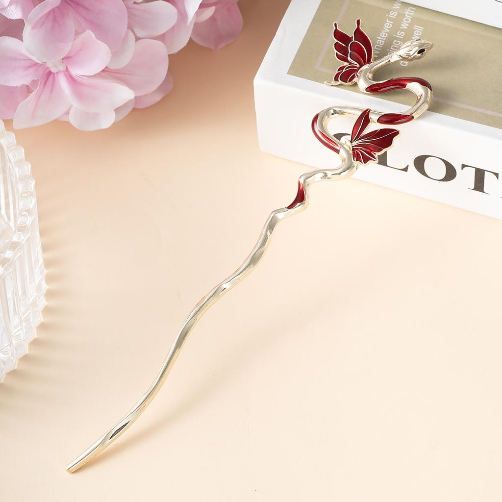 Serpentine U-Shaped Hair Stick Hairpin Snake Butterfly Tassel Hair Stick Coiled Hair Alloy Women Jewelry Hair Accessories