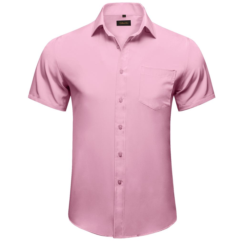 Mens Red Fashion Short Sleeve Dress Shirts Regular Fit Casual Button Down Shirts