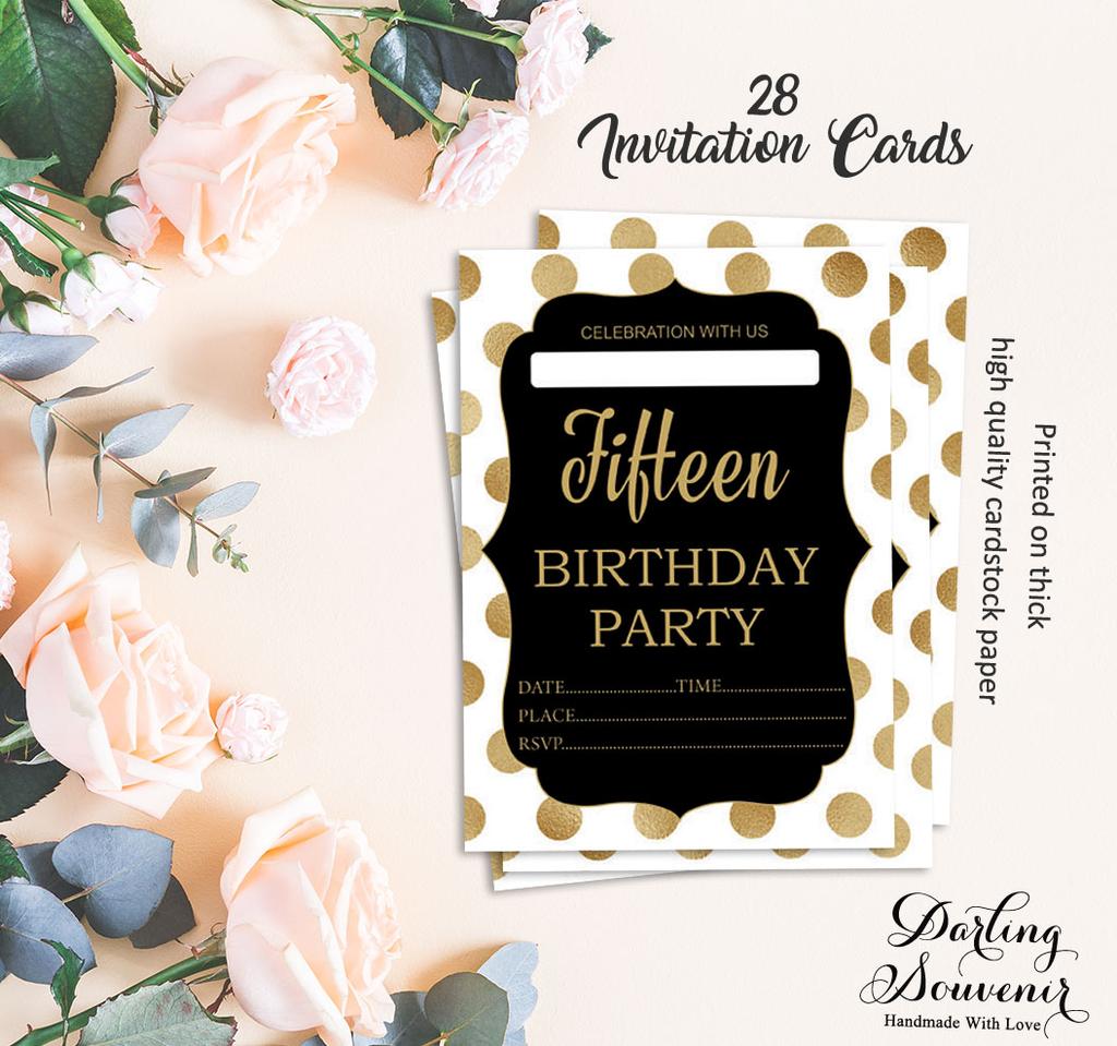 Darling Souvenir Black Birthday Invitation Card Printable Elegant Fill or Write In Blank Party приглашает 28 шт. 5x7