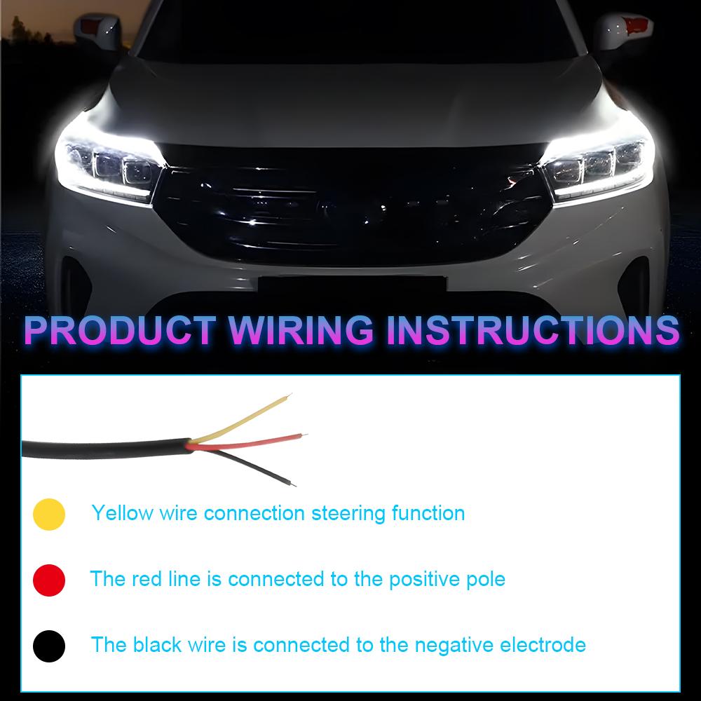 2PCS 12V Led Guide Headlight Strips Car Daytime Running Light 45cm Flow Turn Signal Strip DRL Ambient Light White Yellow