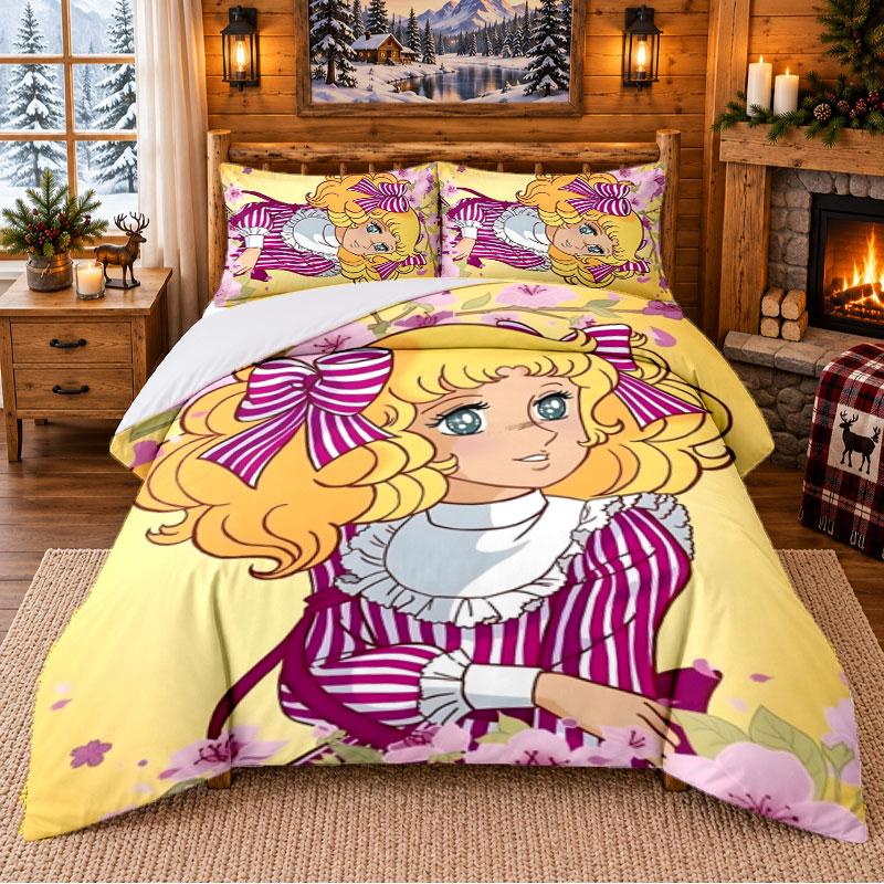 Candy Candy Pattern Bedding 3Pcs Set Bed Sheet And Pillowcases For Indoor Bedroom
