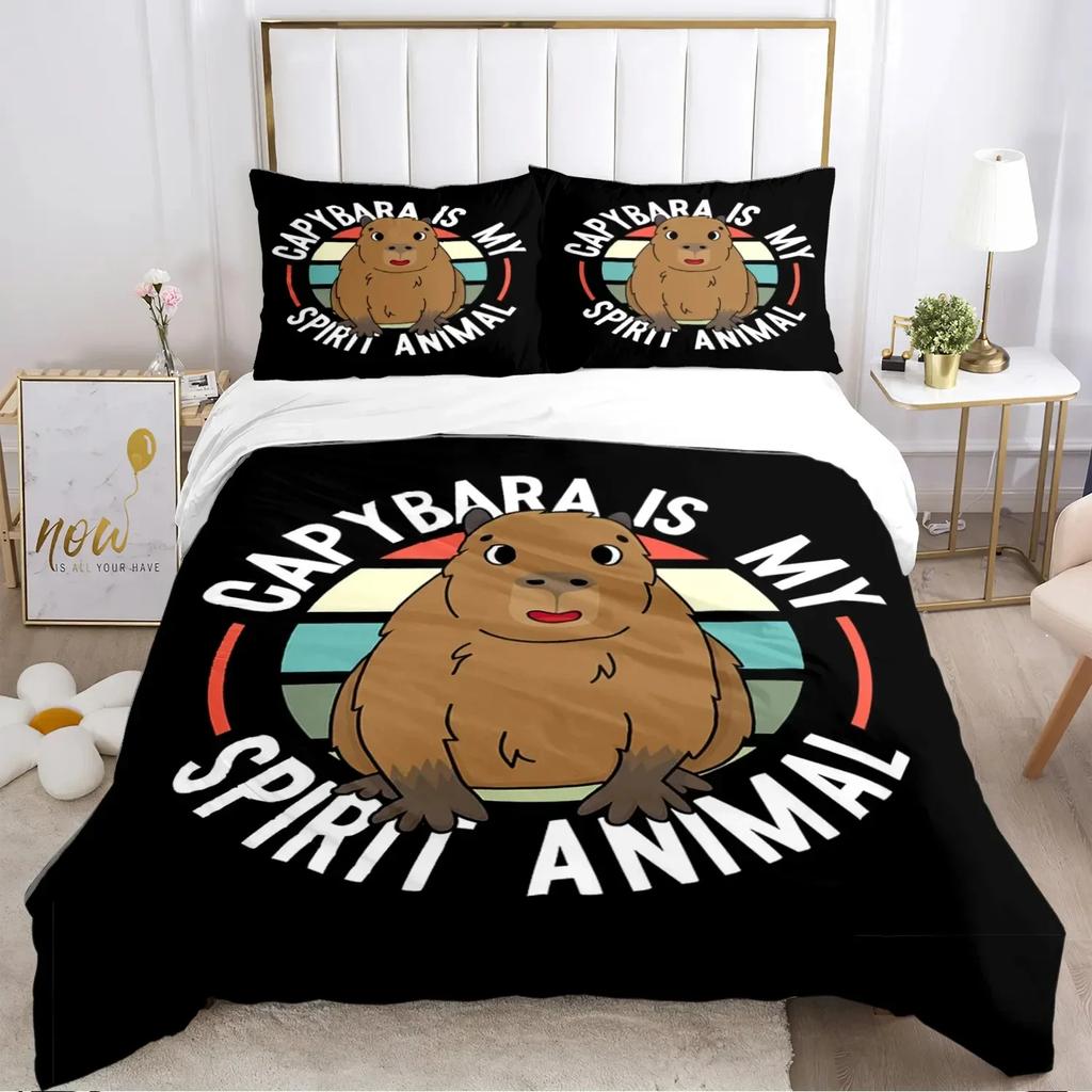 Забавный Капибара Аниме Пододеяльник Kawaii Animals Комплект постельного белья Мягкий пододеяльник Полный размер для мальчика Подростка Украшение спальни