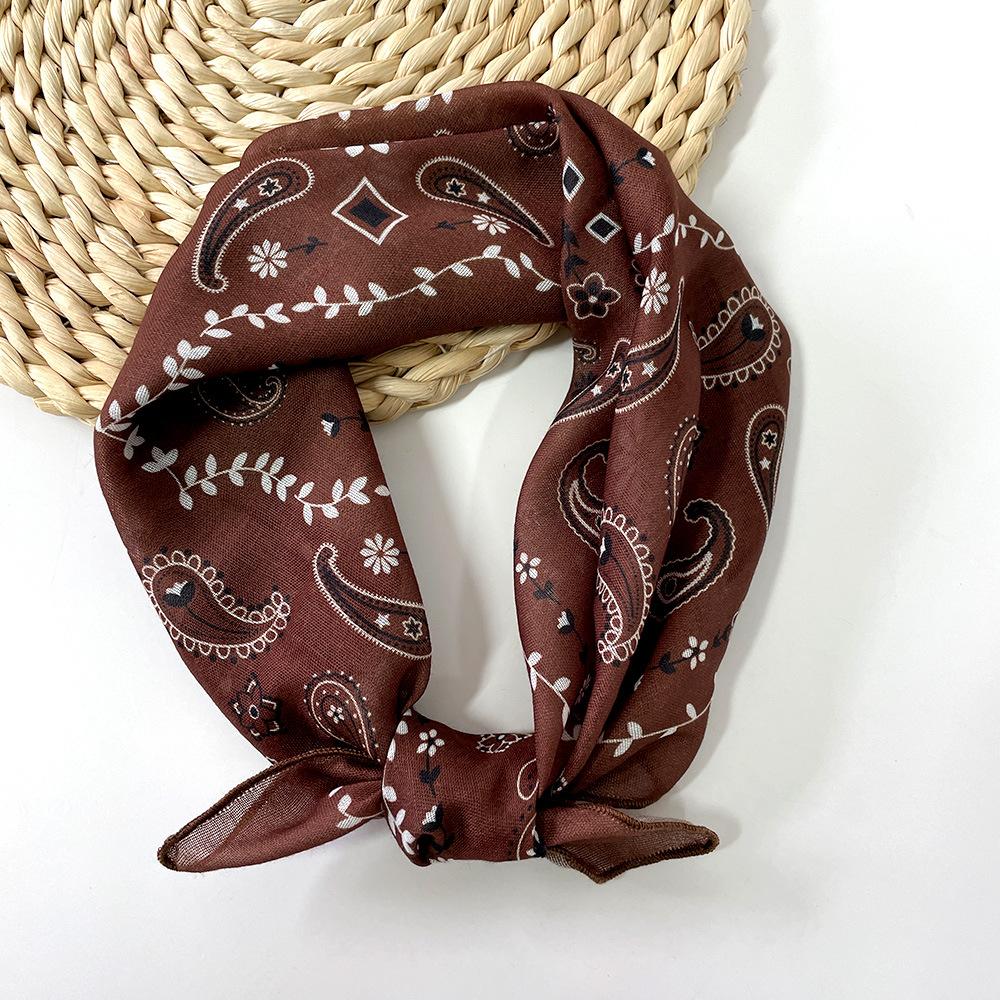 Spring-summer cashew flower square scarf, cotton-linen small square scarf, silk scarf, classic vintage versatile bun neck scarf