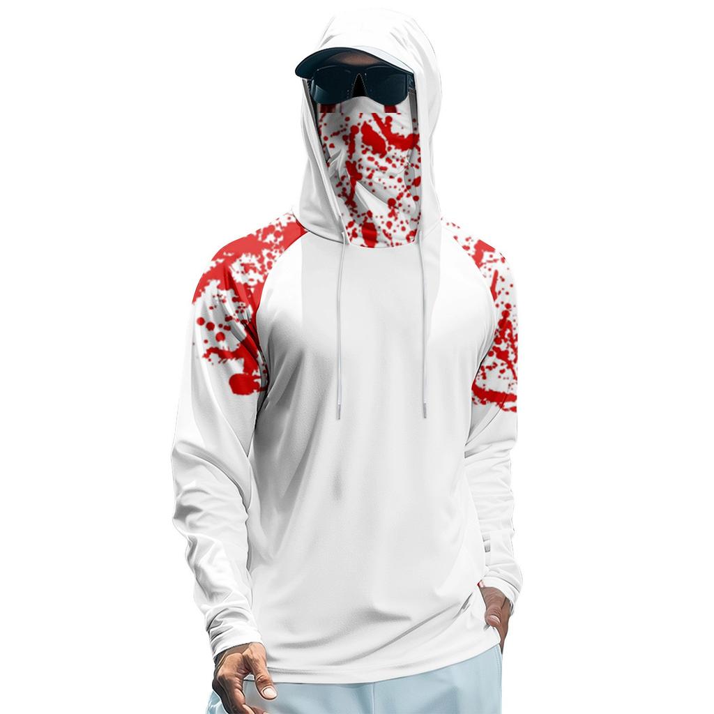 Мужская худи реглан для рыбалки с принтами на Хэллоуин - UPF 50+ УФ защита, длинный рукав, солнцезащитная рубашка с сетчатым козырьком