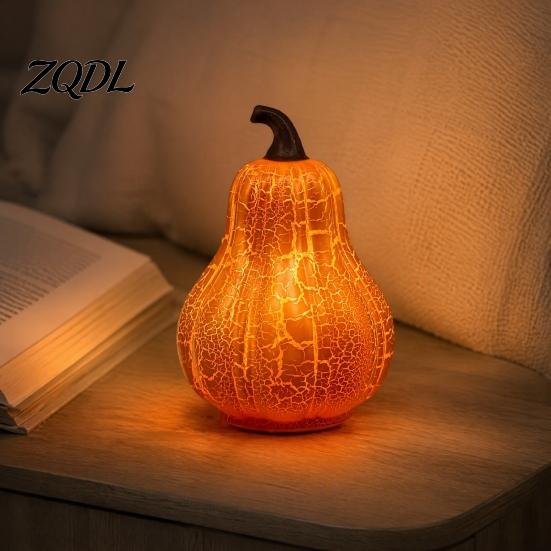 Safe Flameless Pumpkin Lanterns Cute LED Night Light, Rechargeable Touch Lamp for Crackle Texture Kids Nursery, Halloween Tabletop Bedroom Office Warm