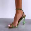 Sexy Rose Peep Toe Narrow Band Buckle Strap Sandals Green Square Head Thin High-heeled Love Candy Colored Women Shoes