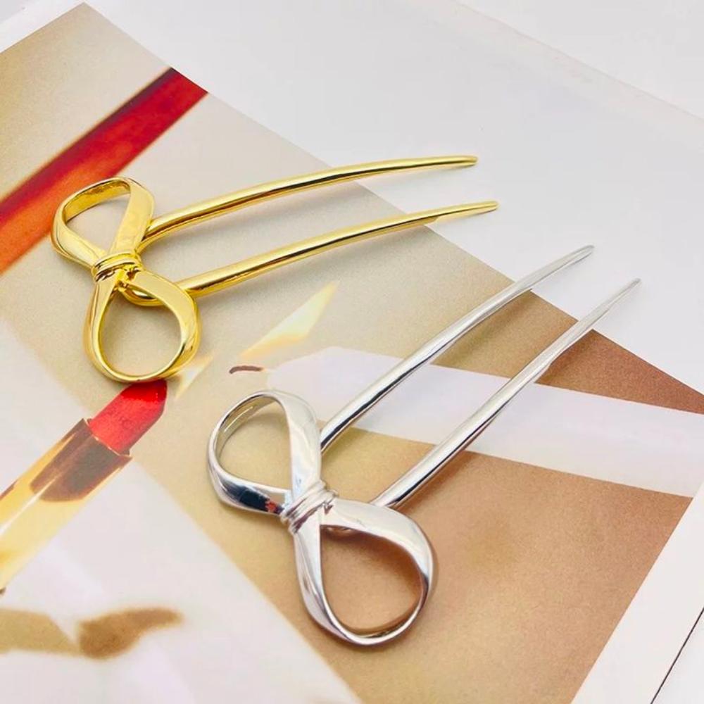 Vintage Metal Bow Hairpin Creative U-shaped Headwear Unique Bowkont Hair Stick Hair Accessory