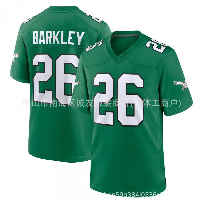 Mens Short Sleeve Football Jersey Eagles 26 Saquon Barkley Retro Green White Black All Embroidery