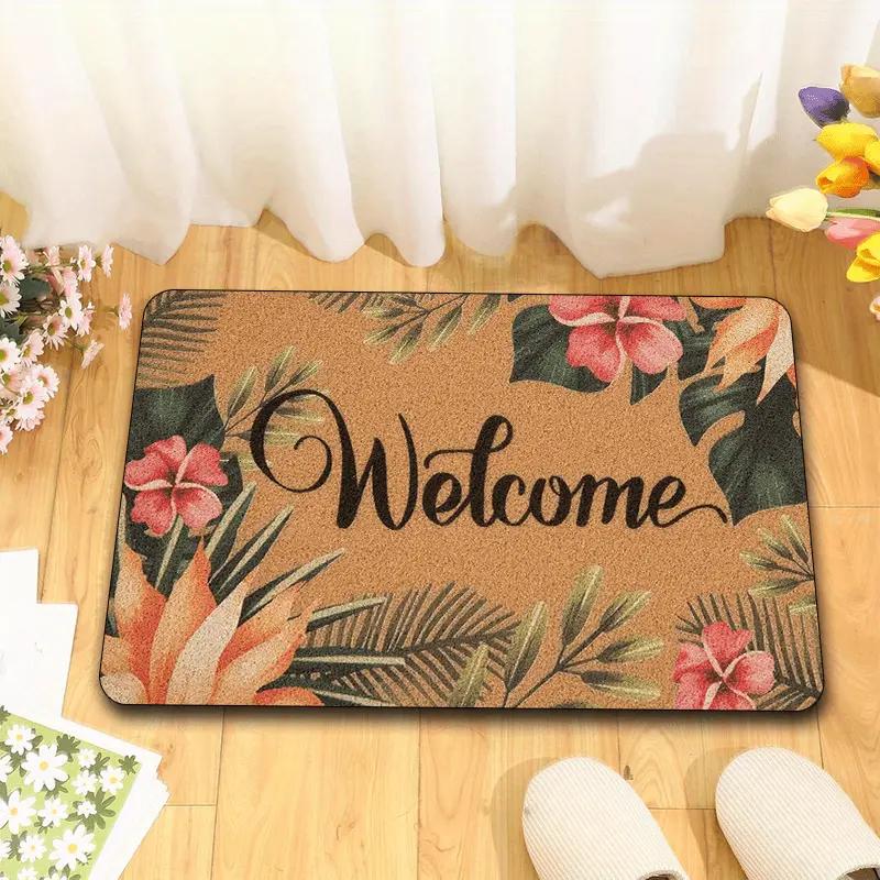 Welcome Floral Home Letter Pattern Door Mat, Non-slip Soft Floor Mat, Decorative Carpet for Home Living Room Bedroom Kitchen