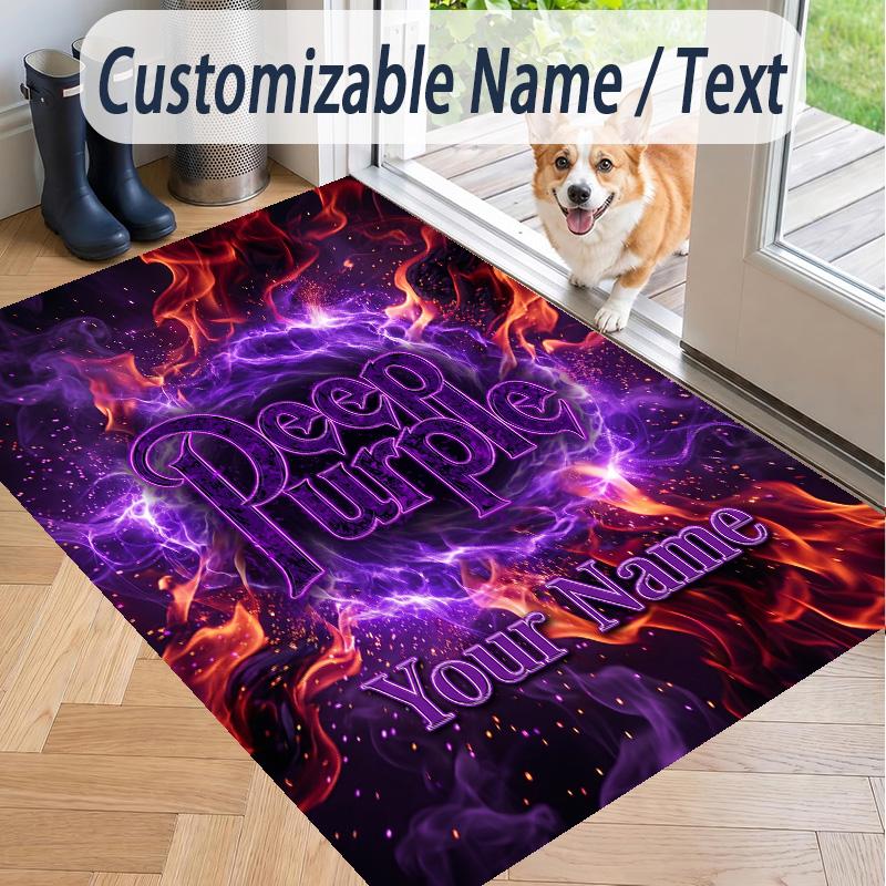 Custom Text Printed Rug Deep Purple Non Slip Floor Carpet For Home Room Decor