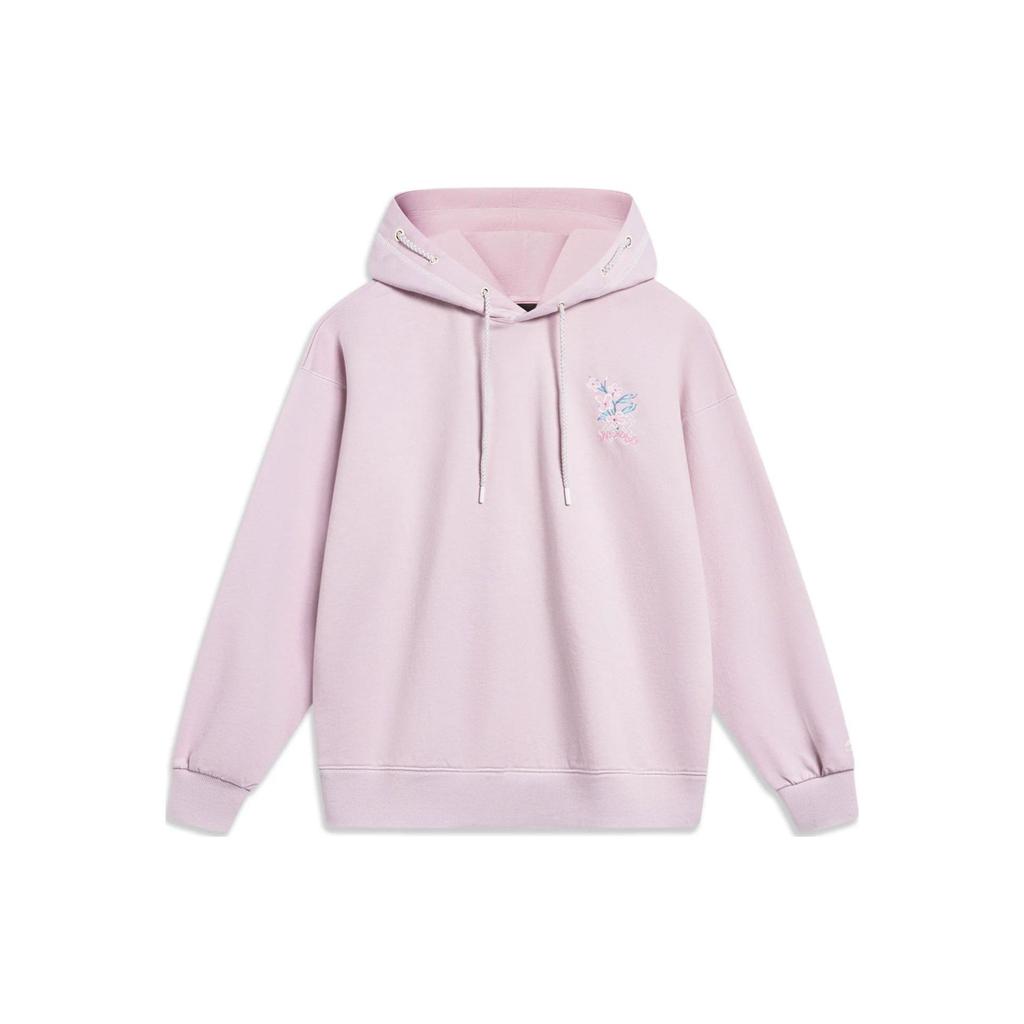 Li-Ning Свитшот с капюшоном и цветочным узором, женские топы, цвет лотоса-розовый, фиолетовый AWDT380-4