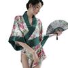 Elegant Deep V Bell Sleeve Kimono Lingerie Set with Vintage Japanese Print