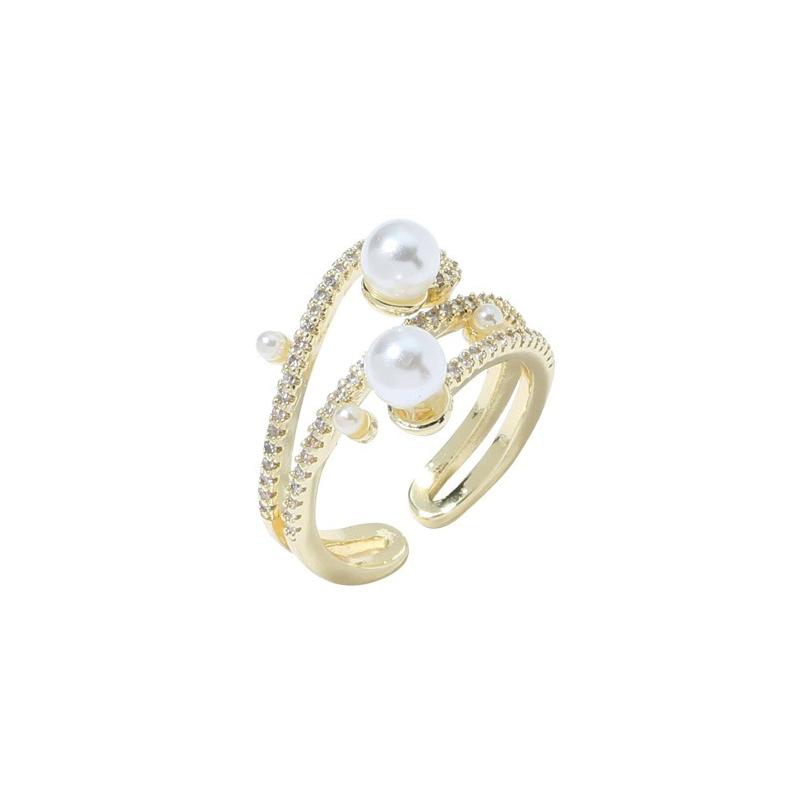 Корейское кольцо Имитация жемчуга Крылья Циркон Открытые кольца Изысканное геометрическое кольцо на палец Женские Модные Темпераментные Универсальные украшения