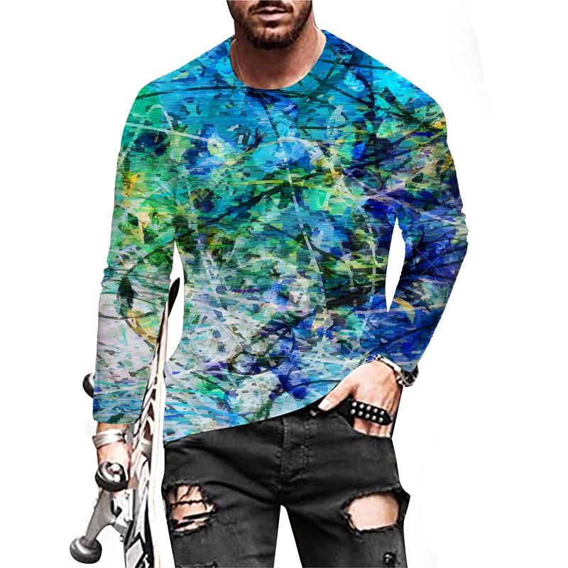 Мужская футболка с длинным рукавом на весну и осень, мужская свободная толстовка с круглым вырезом, 3D-принт, топ с длинным рукавом
