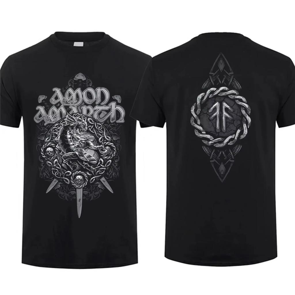 2025 модная мужская футболка двухсторонняя Amon Shieldwall черная от Amarth футболка большого размера с рисунком молодежная ткань уличная одежда