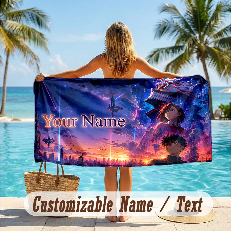 Custom Text Beach Towel, Soft Absorbent Swimming Multi-use TowelDandadan
