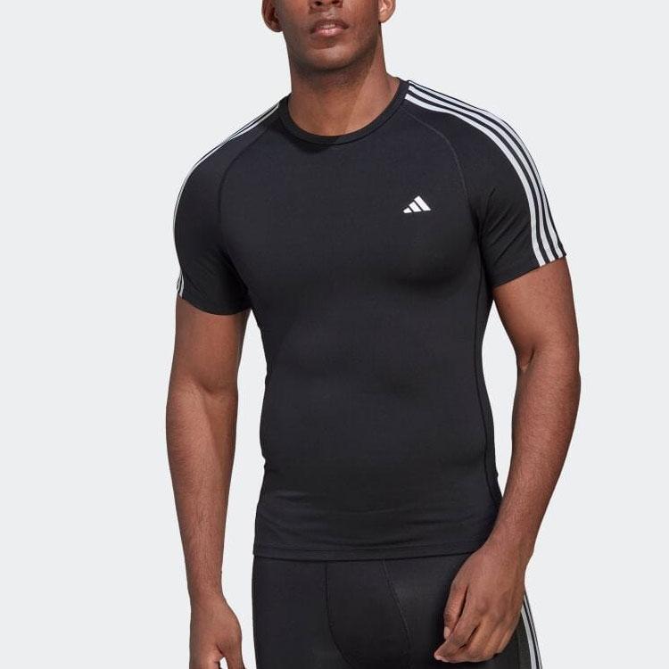 Adidas Футболка Techfit 3-Stripes Training, черная, унисекс, уличная одежда HD3525