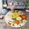 Artistic Modern Colorful Floral Round Rug – Daisy  Rose Nature-Inspired Mat for Living Room, Bedroom  Office