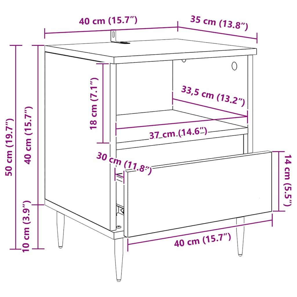 Nightstand Set of 2 Black Oak Effect 40 x 35 x 50 cm