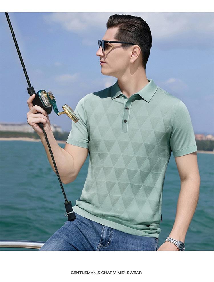[Containing Mulberry Silk] [Artistic Jacquard] Jovo Summer Breathable Men's Fashion Short Sleeve Polo Shirt