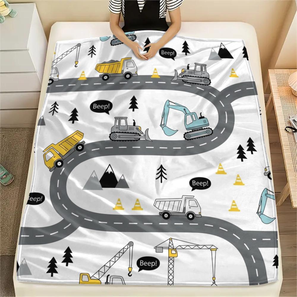 1Pc Cute Vehicle Print Flannel Blanket, High quality Comfortable for All Seasons, Home Decor, Warmth and Comfort, Perfect for Christmas Gifts W45