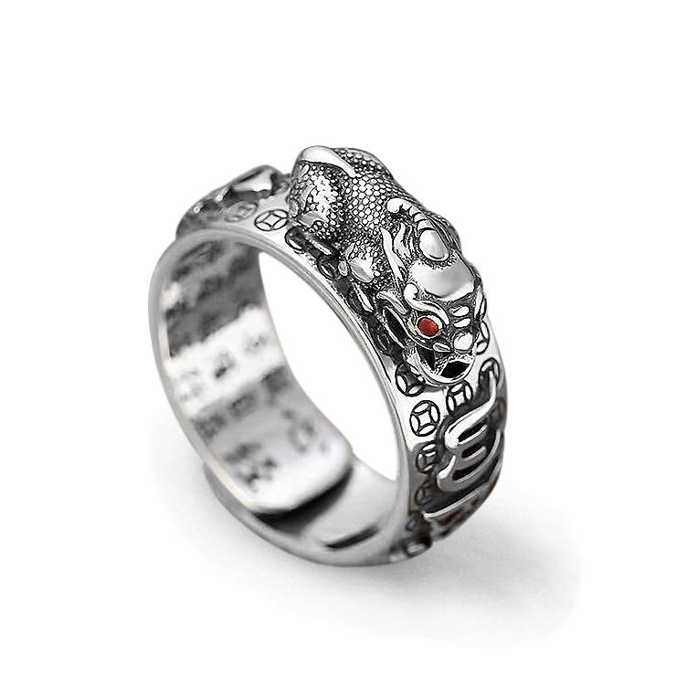 Кольцо Pixiu Feng Shui, посеребренное, регулируемое кольцо