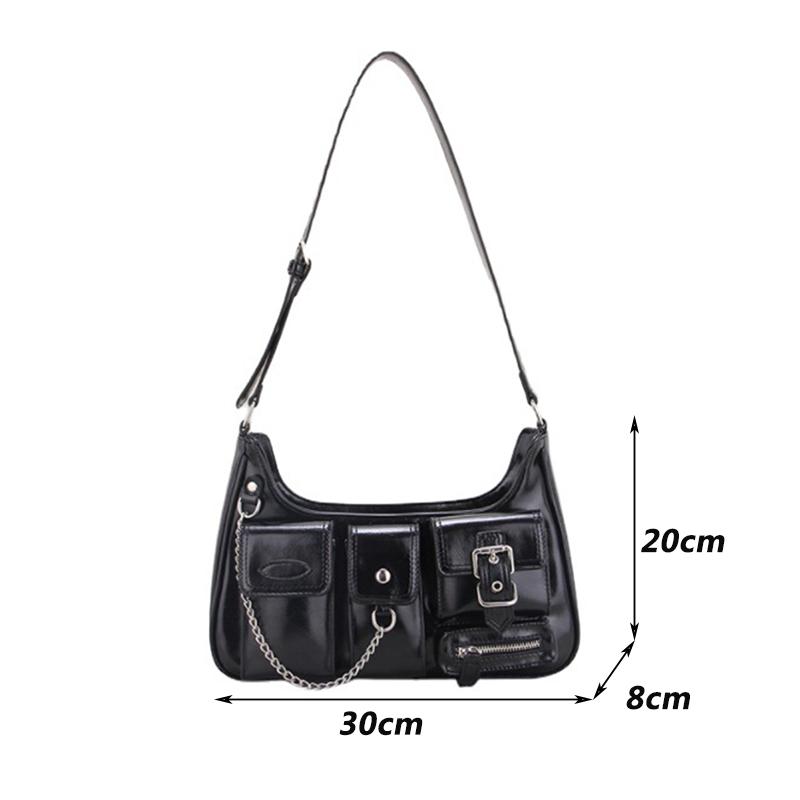 Yogodlns Модная женская сумка через плечо Y2K в крутом стиле для девочек, винтажная сумка-хобо из искусственной кожи, черная сумка через плечо под мышками