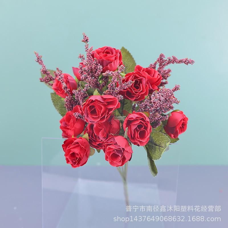 15-Head Nordic Mini Rose Bouquet Artificial Silk Flowers Wedding Decor Home Styling Photography Props