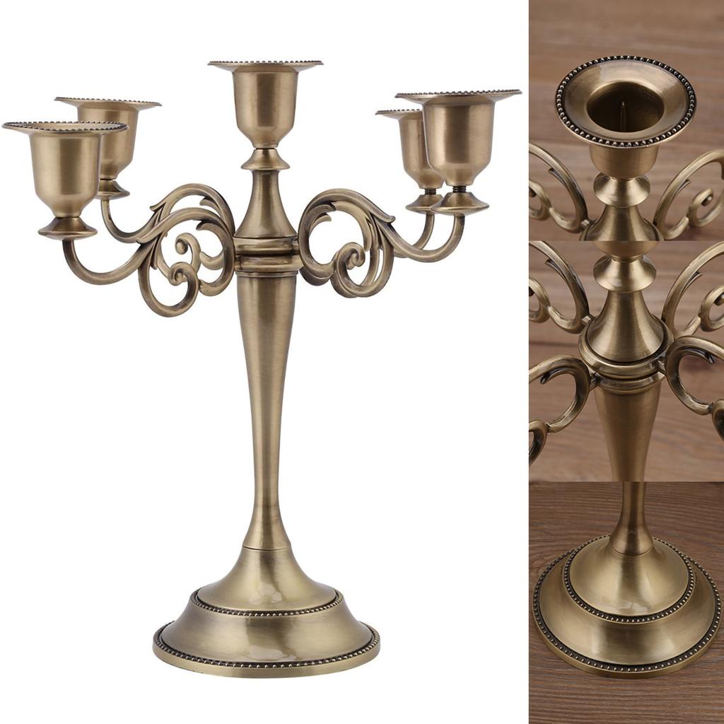 5 Arms Alloy Candle Holder European Style Candelabra Wedding Candlestick Home Decor Bronze