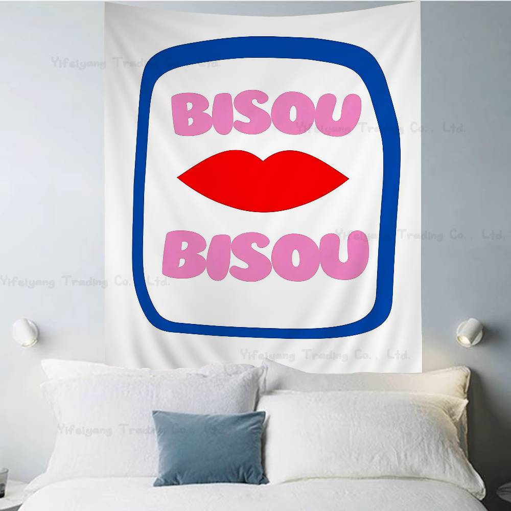 Maximalist Eclectic Pink French Quotes Bisou Chart Tapestry Art Science Fiction Room Home Decor Cheap Hippie Wall Hanging